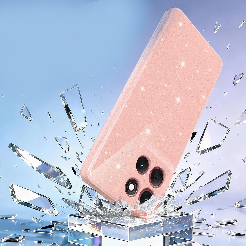 XGSM, Husa din TPU pentru Motorola Moto G17 Power/G17/G15/G15 Power, antisoc cu colturi intarite, compatibila MagSafe, cu brocart sclipitor si snur inclus, Roz