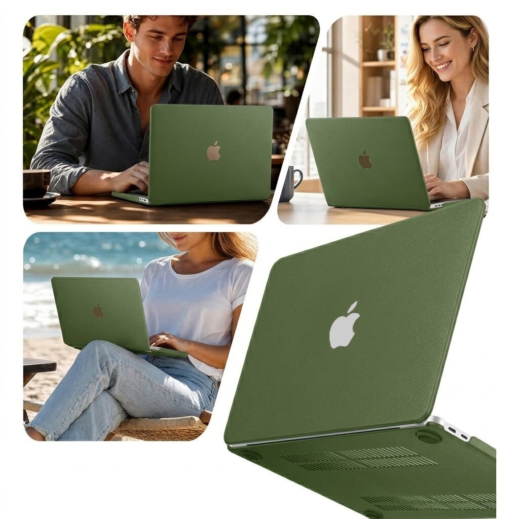 Carcasa/Etui XGSM Quicksand Hard Case compatibil cu MacBook Neo 13 A3404, din PC dur, cu textura granulata si protectie anti-zgarieturi, verde, 1 buc