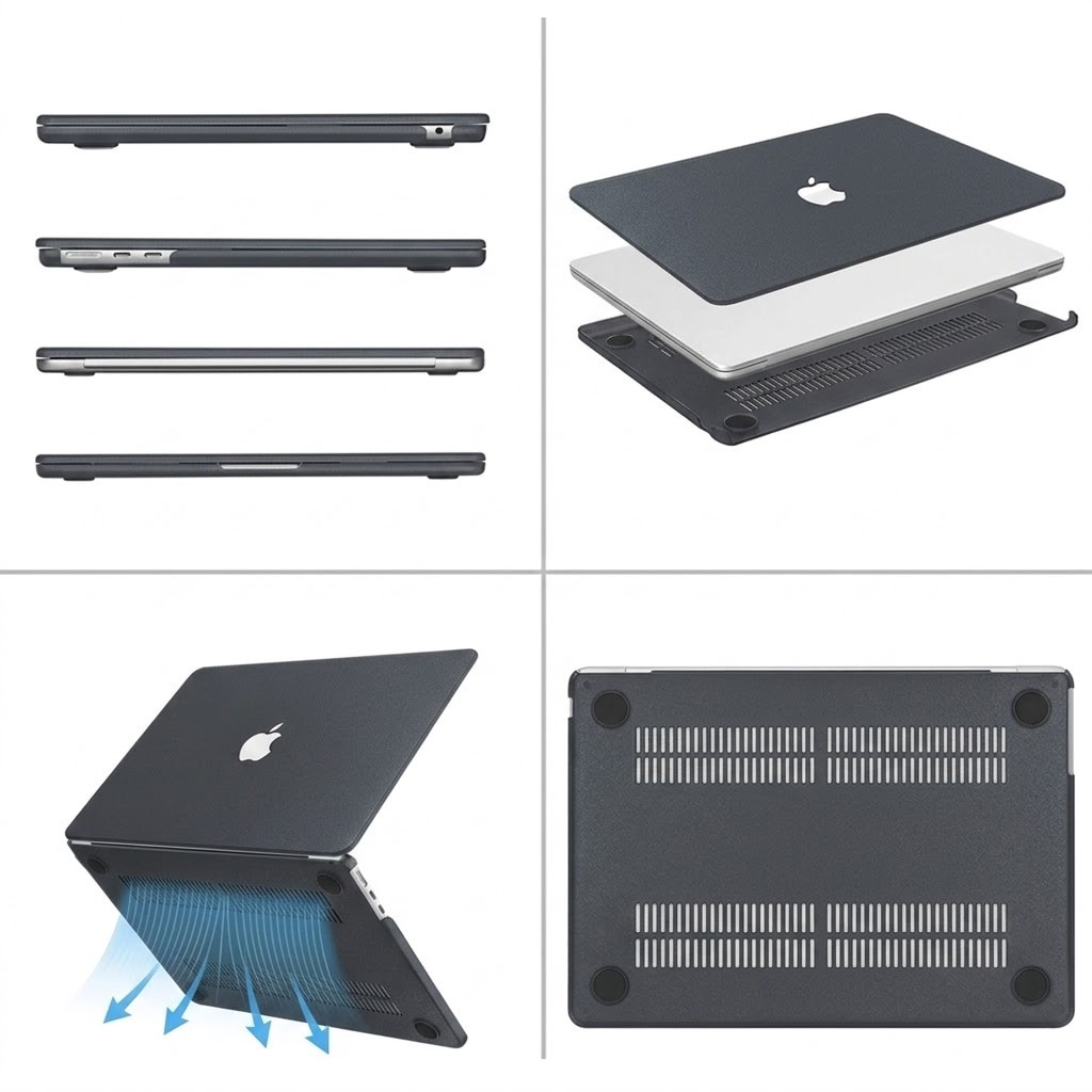 Husa Hard Case XGSM Pentru MacBook Neo 13, negru, textura granuloasa, 13inch