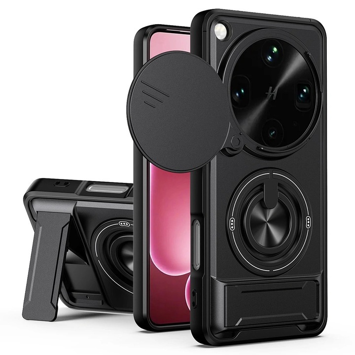 Husa telefon XGSM Oppo Find X9 Ultra, protectie dubla, negru, cu suport inelar si protectie camera