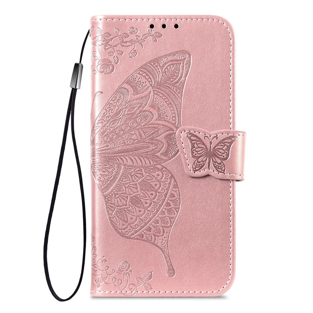 Husa cu clapeta XGSM Butterfly roz pentru Motorola Moto G67 G77, piele sintetica, 15x7x1cm