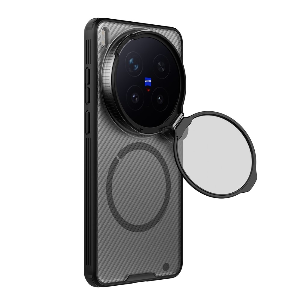 Husa/etui Nillkin CamShield Prop Magnetic, compatibila cu Vivo X300 Ultra, constructie hibrida PC+TPU, colturi intarite cu amortizare, magnet integrat pentru accesorii, capac protectie camera 2in1 cu suport integrat, transparent/negru, 1 buc