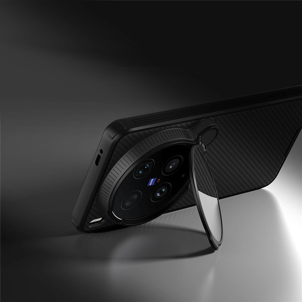 Husa/etui Nillkin CamShield Prop Magnetic, compatibila cu Vivo X300 Ultra, constructie hibrida PC+TPU, colturi intarite cu amortizare, magnet integrat pentru accesorii, capac protectie camera 2in1 cu suport integrat, transparent/negru, 1 buc