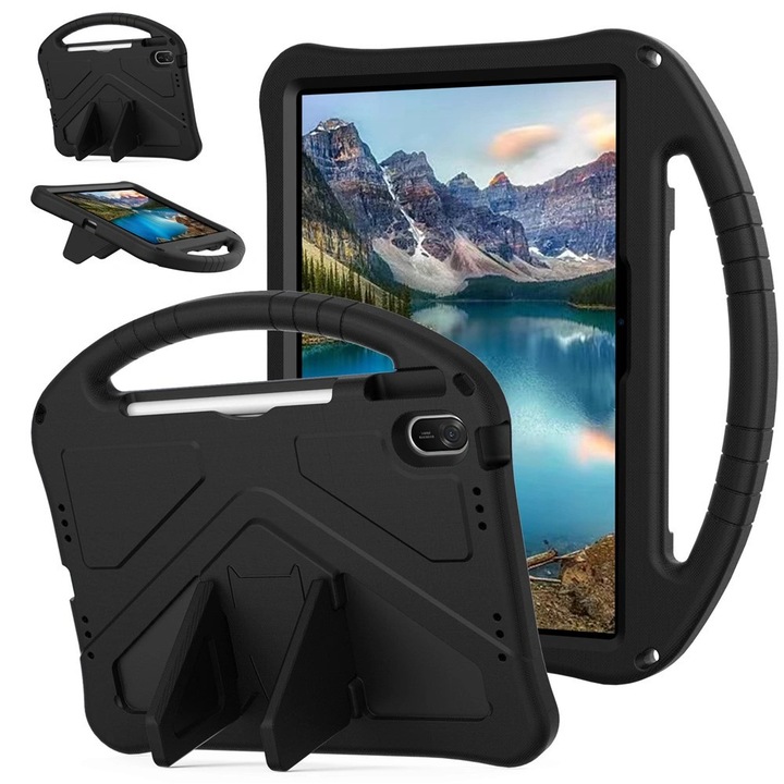Husa XGSM Huawei MatePad 11.5 2025, pentru copii, din spuma EVA, cu maner si suport integrat, decupaje precise, negru, 1 buc