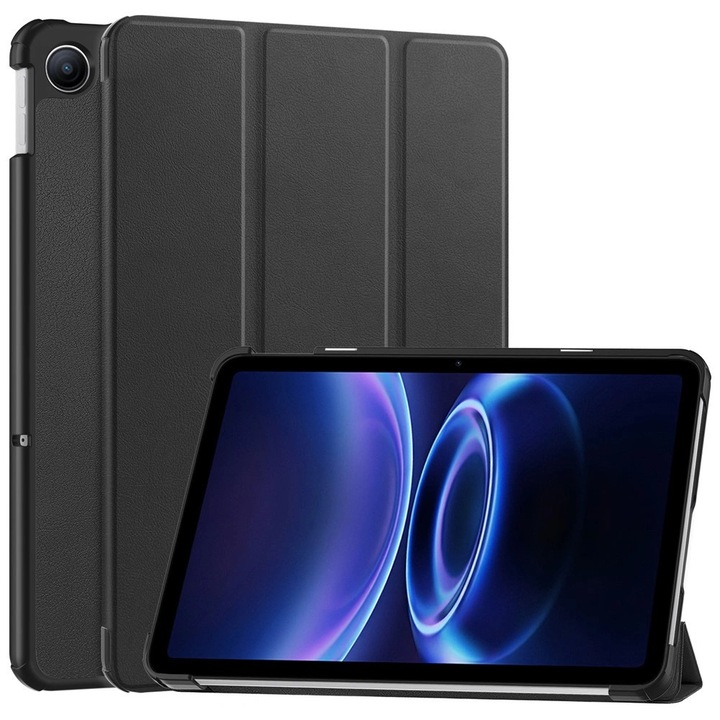 Husa cu clapeta XGSM Smartcase pentru Xiaomi Redmi Pad 2 9.7, protectie 360° din PU si TPU, suport tri-fold, slot pentru stylus, activare/oprire automata a ecranului, negru, 1 buc