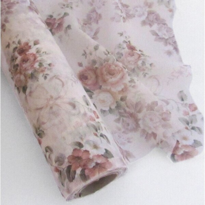 Rola material textil ED Collection Runner cu imprimeu floral, pentru decoratiuni nunta si botez, bej, 32 cm x 9 m