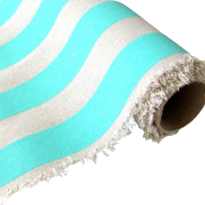 Material loneta pe rola ED Collection, material textil pe rola, dungi, cu margine franjurata, ideal pentru decor nunti si botezuri, turcoaz/bej, 30cm x 5m