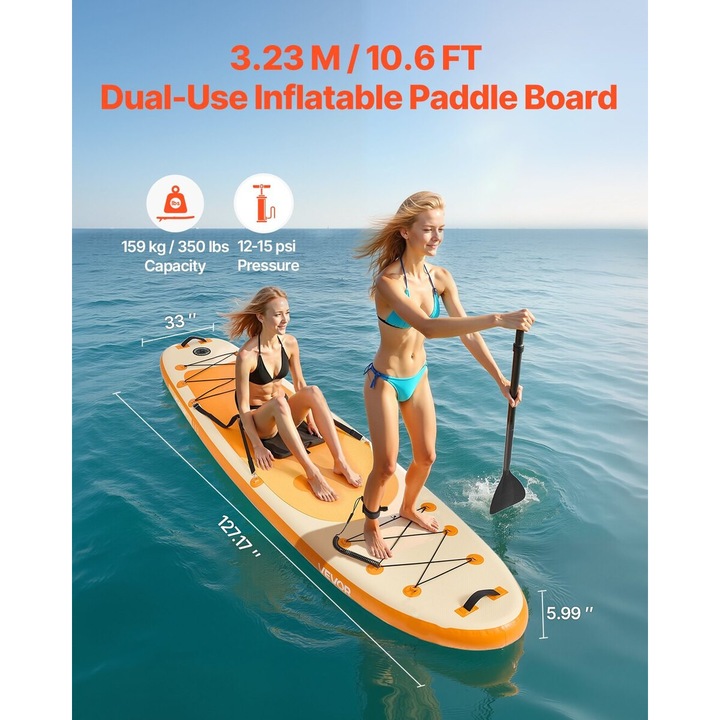 VEVOR 323x84x15cm felfújható SUP deszka üléssel és kiegészítőkkel, ultrakönnyű, kék