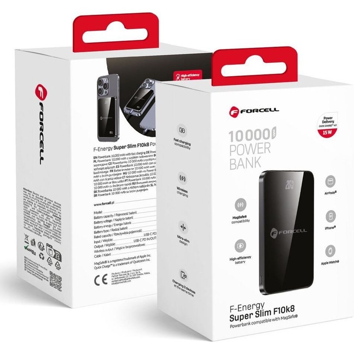 Power bank Forcell Super Slim F10k8 10000mAh negru 30x70x10mm