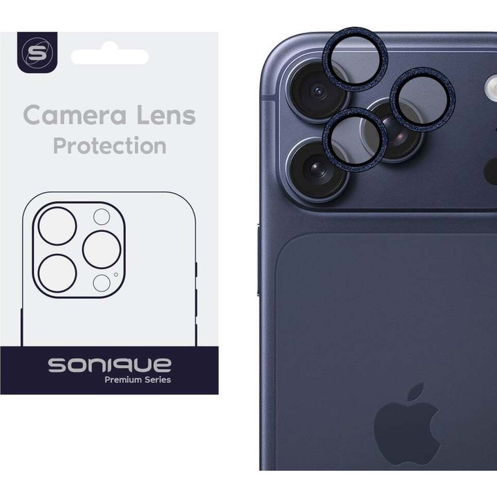 Folie protectie camera Sonique Glitter Lens Pro albastru 17 Pro 17 Pro Max