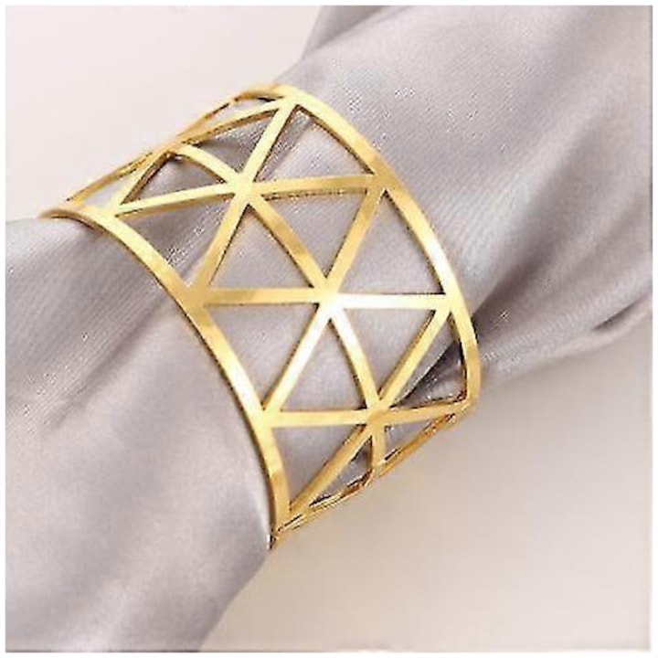 6 darabos szett, fém szalvétagyűrűk, kivágott geometrikus design, átmérő 40mm x 30mm, arany