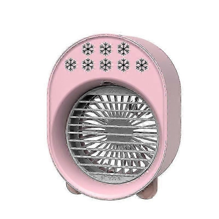 Mini hordozható párologtató hűtőventilátor, 4 az 1-ben (ventilátor, párásító, LED fény), USB, 3600mAh akkumulátor, 3W, rózsaszín, 1 db