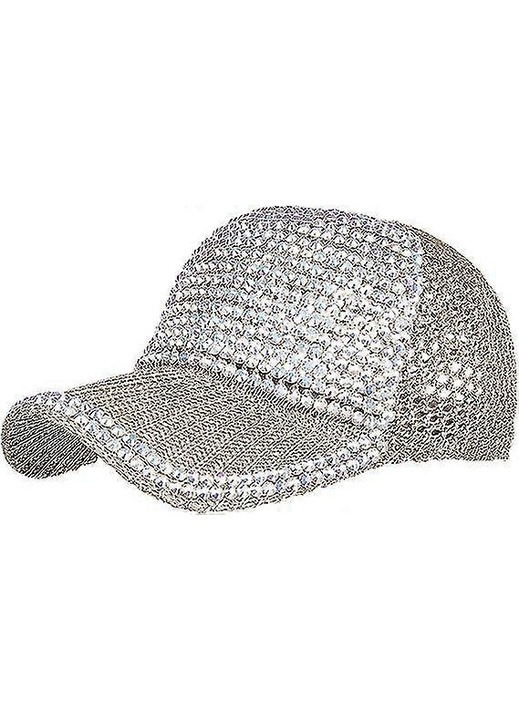 Baseball sapka/sport sapka pamutból és poliészterből strasszokkal, állítható, légáteresztő, lófarok nyílás 3 x 0.5 cm, khaki, univerzális méret