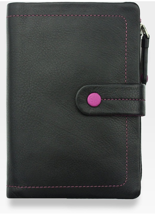 Portofel dama VISCONTI Malibu, Piele naturala, Protectie RFID, model vertical, Negru Multicolor
