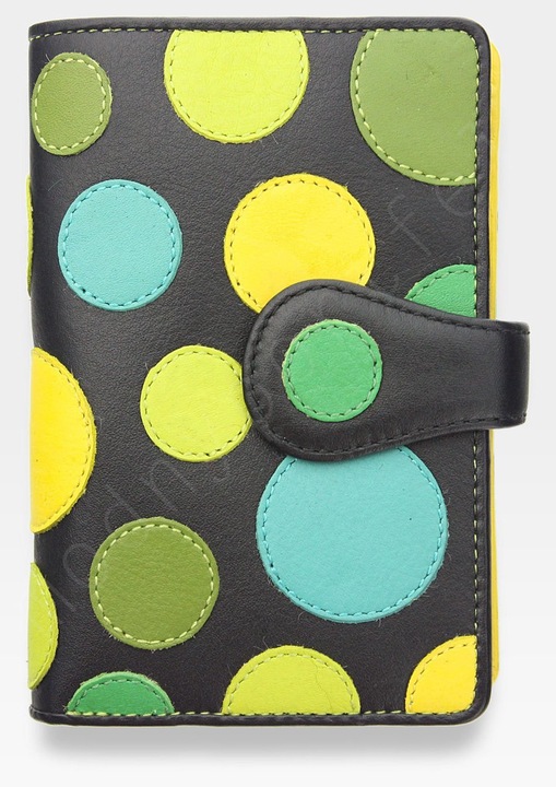 Portofel dama VISCONTI POLKA, Piele naturala, Protectie RFID, model vertical, Multicolor, 13,5 x 9 x 3,5 cm