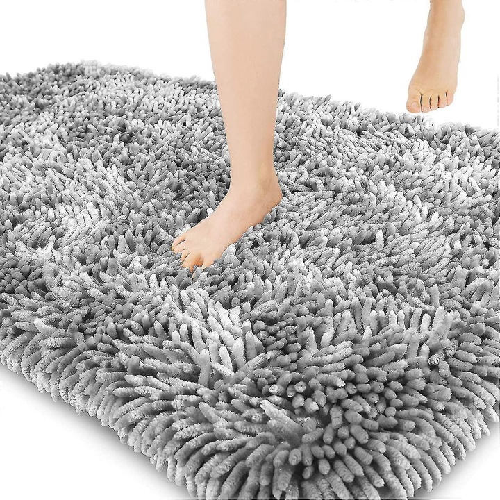 Fürdőszobaszőnyeg (fürdőszoba szőnyeg), extra vastag, szuper puha, nagyon nedvszívó, csúszásmentes aljjal, Világosszürke, 40x120 cm
