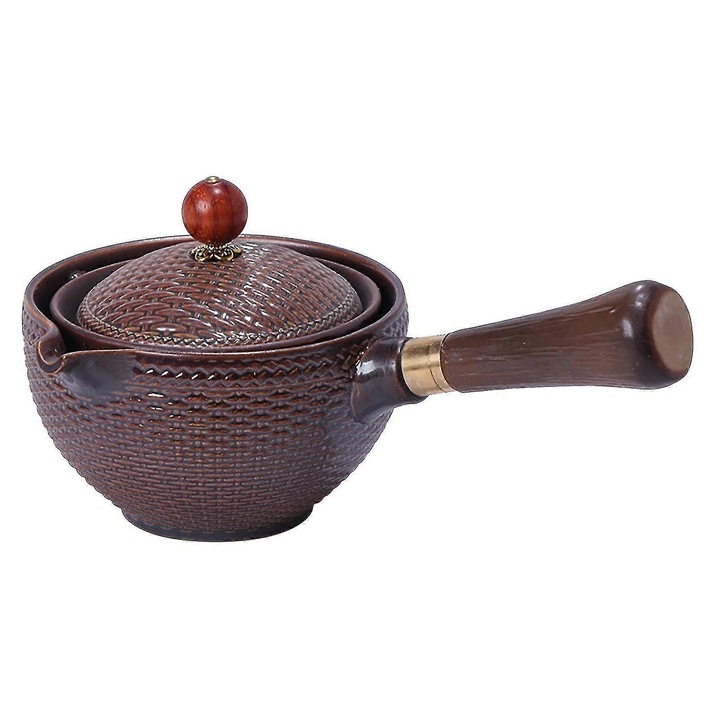 Kung Fu félautomata forgatható 360 fokos teáskészlet, fekete kerámia, 17.5x8.8cm