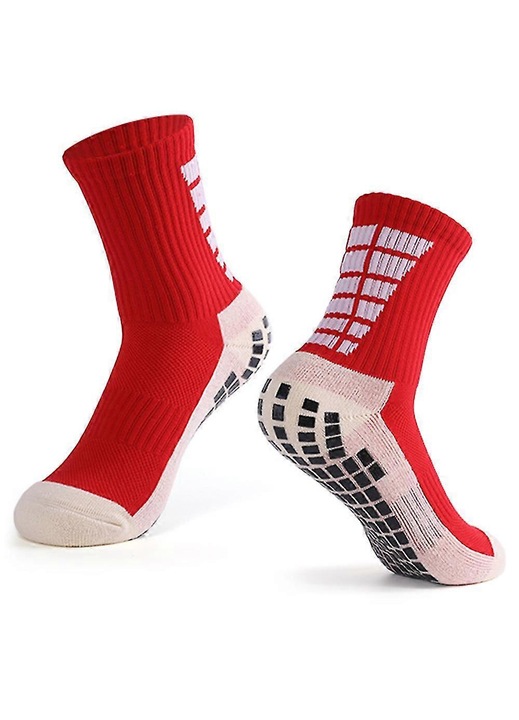 Csuszasgatlo sportzokni chinlonbol es pamutbol, legatereszto, csuszasgatlo granulatumokkal es uteselnyelessel, varrasmentes, Fekete, 39-45 EU, Piros, 39-45