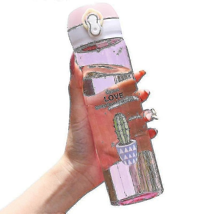 Sport kulacs/palack Pink A, szívószállal, élelmiszeripari műanyagból, csepegésmentes kupakkal és zsinórral, Rózsaszín, 500ml