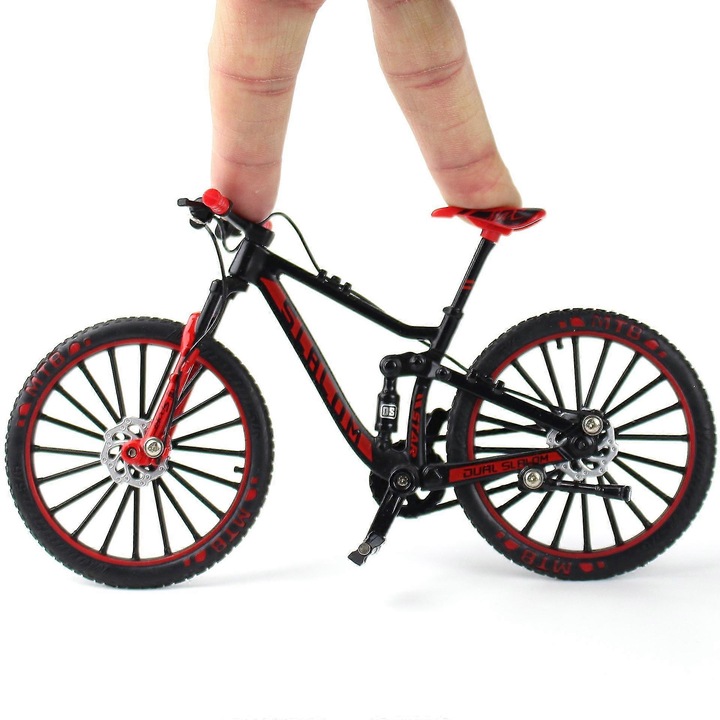 Miniatűr kerékpár 1:10 ötvözetből és műanyagból, összecsukható, valósághű design, piros/fekete, 1 db