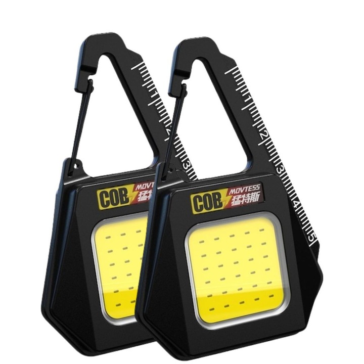 2 db COB LED kulcstartó lámpa szett, USB-C töltés, mágneses tartó, IPX4 vízálló, 500 lm, 500 mAh akkumulátor, 5W, fekete-sárga, 8 x 5.3 cm