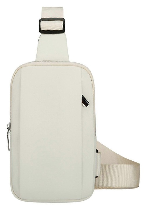 Nylon mellkasi crossbody táska (övtáska), uniszex, állítható, tágas, több rekesszel, Bézs, 14x6x23 cm