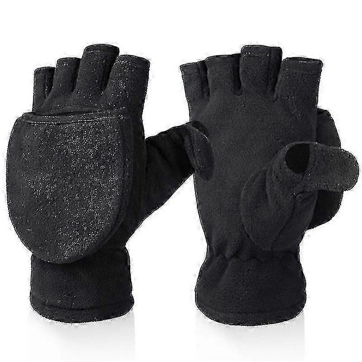 Manusi convertibile termice polar fleece negre S-XL