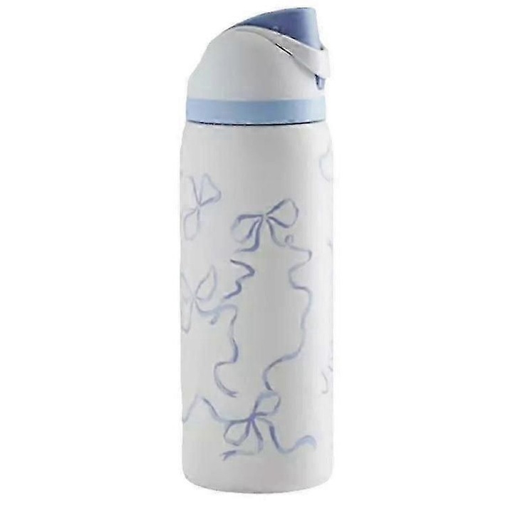 Szigetelt kulacs 950ml szívószállal, többszínű kék masni dizájn