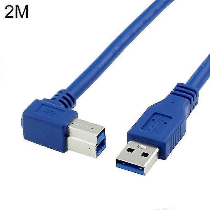 USB 3.0 A към B кабел под ъгъл 90°, кабел за принтер, висока скорост 5 Gbps, съвместим с USB 2.0/1.1, син, 2 м