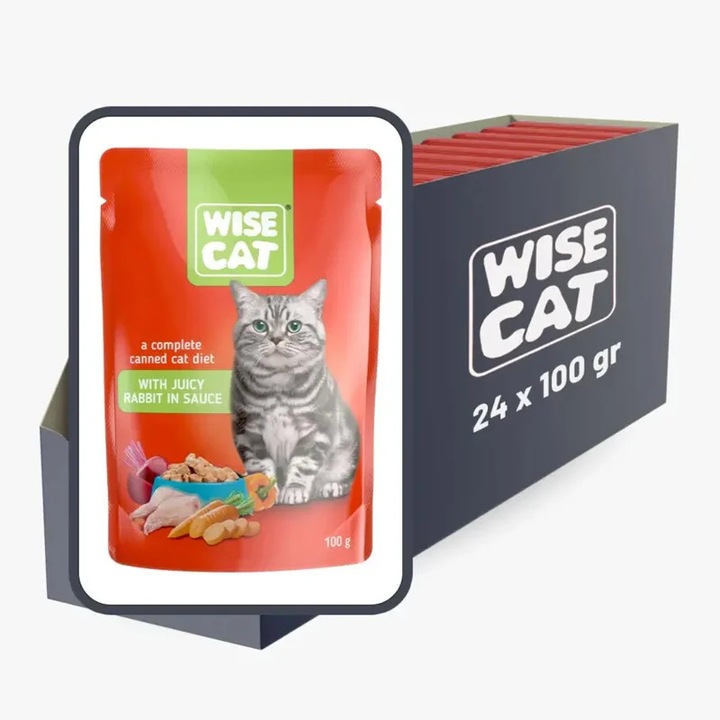 Set 24 buc x 100 gr Hrana umeda pentru pisici Wise cu IEPURE