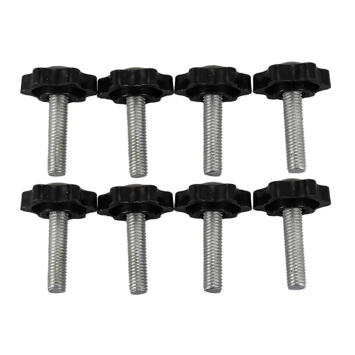8 darabos készlet, Szorító gomb (állító fogantyú) M8 x 30mm menet, 32mm fej, fém és műanyag, fekete/ezüst