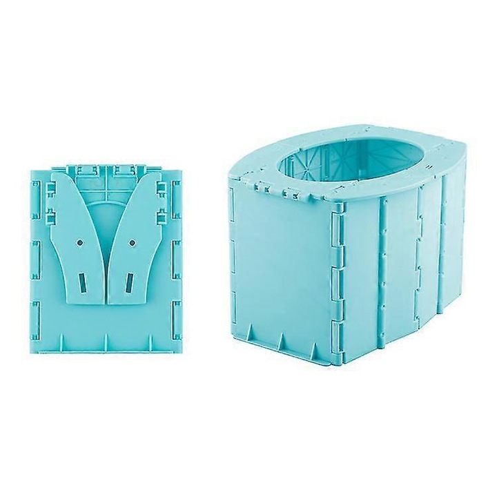 Toaleta pliabila portabila, vas pliant din ABS, rezistenta si impermeabila, pliabila si usor de transportat, multifunctionala scaun/cos de gunoi/cutie depozitare, albastru, 1 buc, 22x11x14 cm
