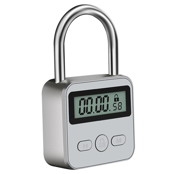 Lacat digital cu timer, corp zinc, ecran LCD, USB reincarcabil, 7.5x4.5x2.2cm