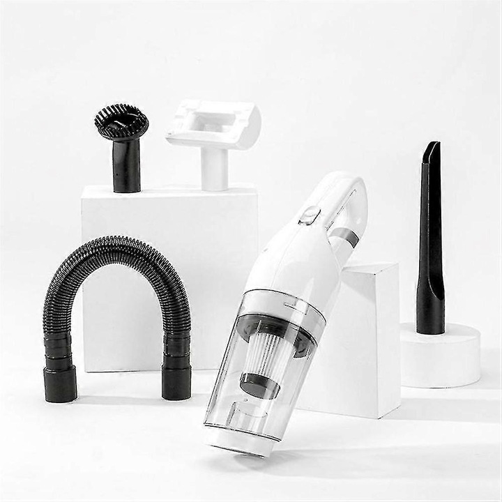 Vezeték nélküli kézi porszívó (kézi porszívó), 12000PA, állatszőrhöz és autóhoz, újrafelhasználható mosható szűrő, USB töltés, Fehér, 1 db