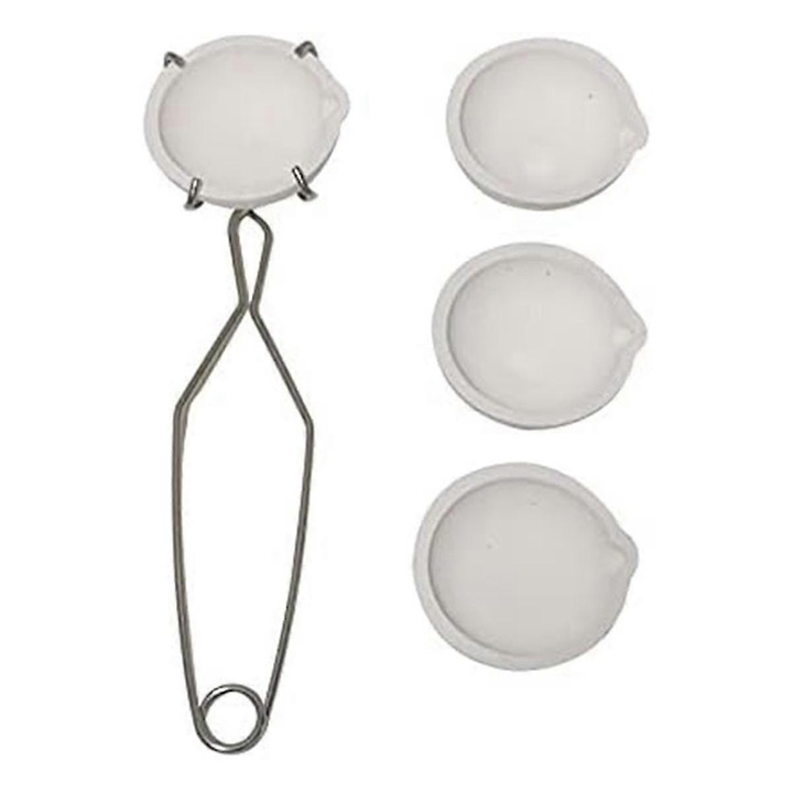 Set 4 boluri ceramica cuart pentru topit metale, alb argintiu, 100g, cu cleste inox