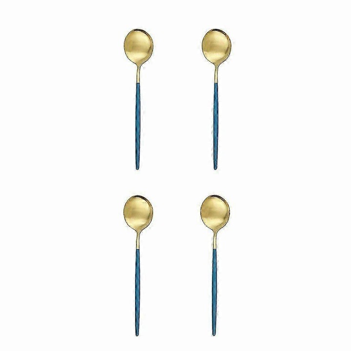Rozsdamentes acél teáskanál készlet 4 db kék arany 13cm