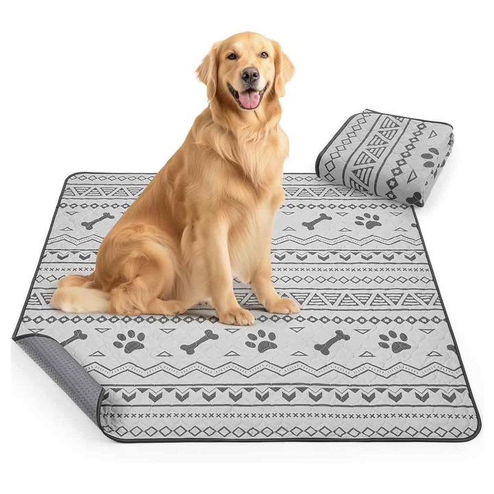 Covoras absorbant pentru pui, salteluta lavabila si reutilizabila, 4 straturi super-absorbant cu nucleu SAP, impermeabil cu baza antiderapanta TPU, 45 x 60 cm, gri imprimat, 1 buc