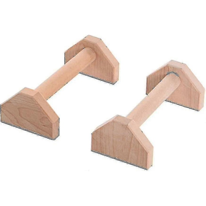 Дръжки за лицеви опори / push-up, дървени, дебелина на дръжката 3.8 см, капацитет 200 кг, натурални, 2 броя