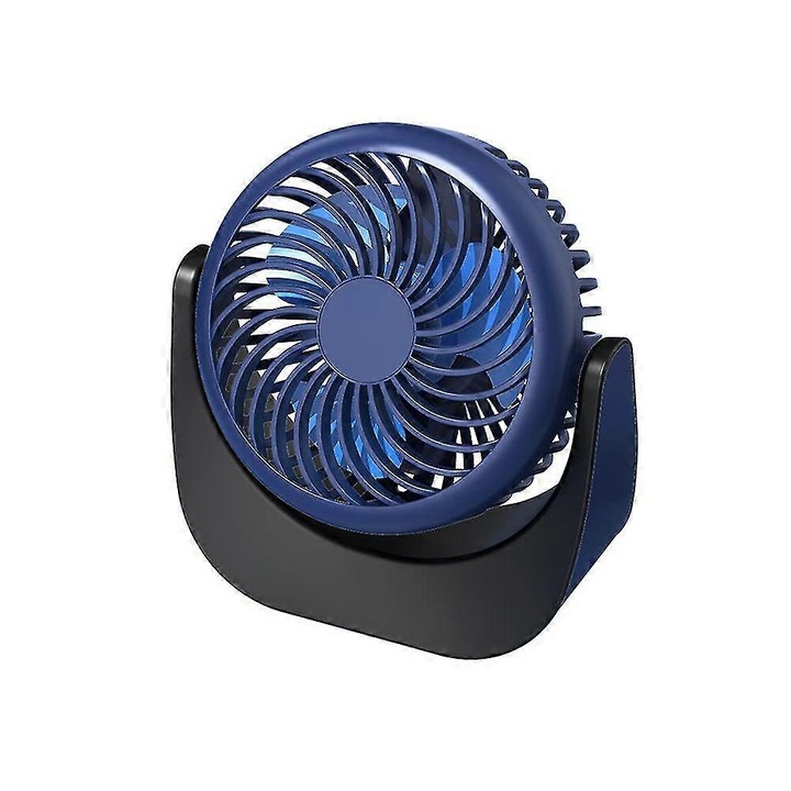 Hordozható mini asztali ventilátor kempingezéshez/irodába, USB-ről tölthető, 2000mAh akkumulátor, 3 sebességfokozat, 360°-ban állítható, csendes, kék/fekete, 1 db.