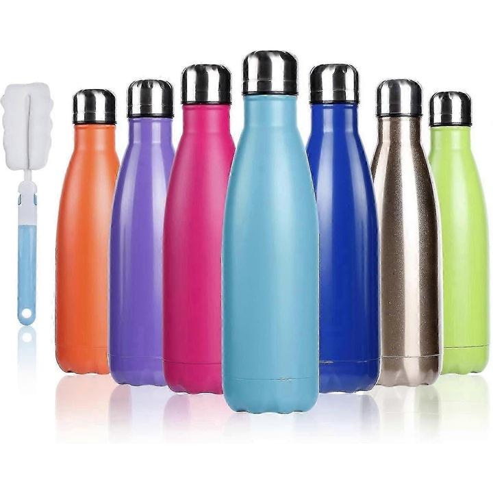 Termosz palack 500ml, dupla szigetelésű, rozsdamentes acél, szivárgásmentes, fekete