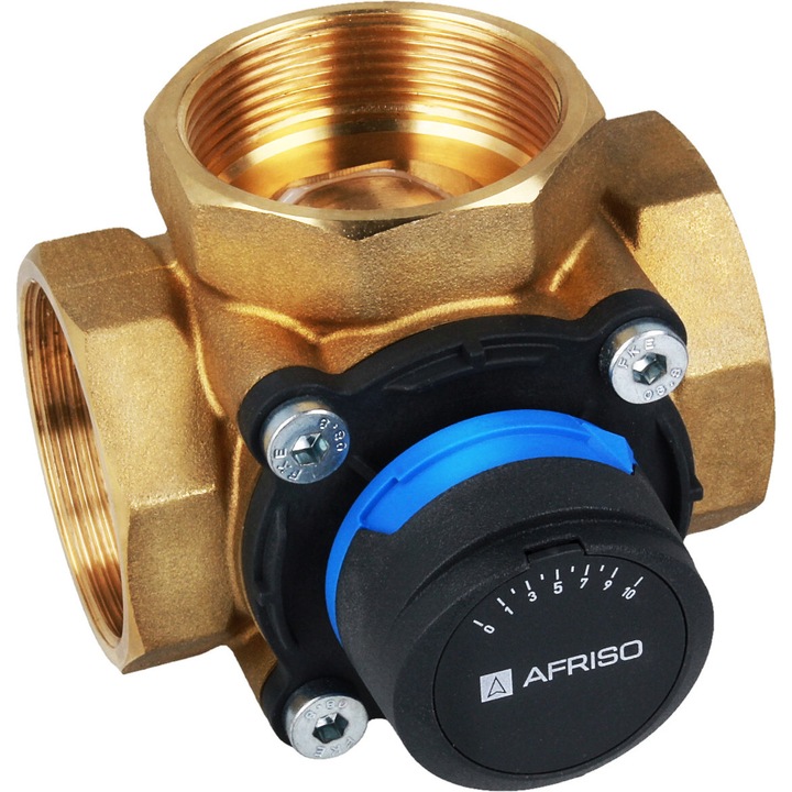 Afriso ARV 486 ProClick 4-utas keverőszelep, DN40, Kvs 25 m³/h, Rp1½, sárgaréz, 110°C, 10 bar, arany