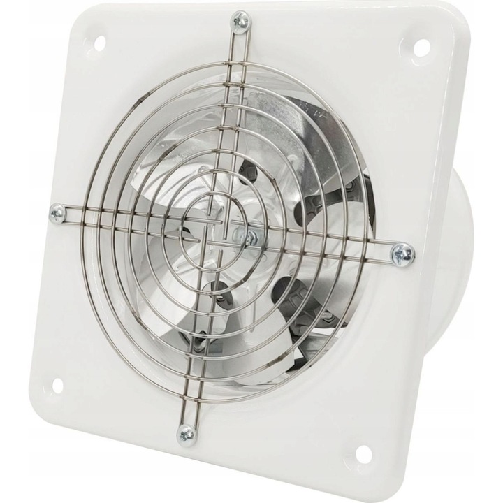 Ventilator axial de perete airRoxy 01-301, pentru tub de ventilatie O200 mm, carcasa din otel zincat cu strat anticoroziv, compatibil conducte tip Spiro, Alb