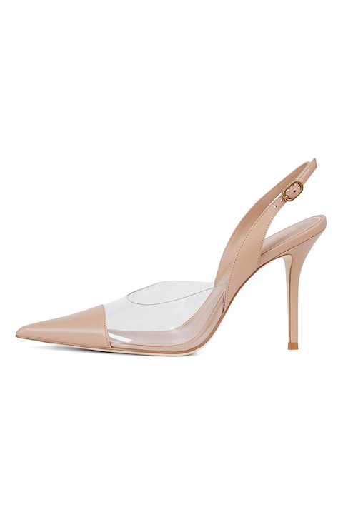 Potamy Premium, Pantofi din piele cu varf ascutit si toc stiletto, Bej inchis/Transparent