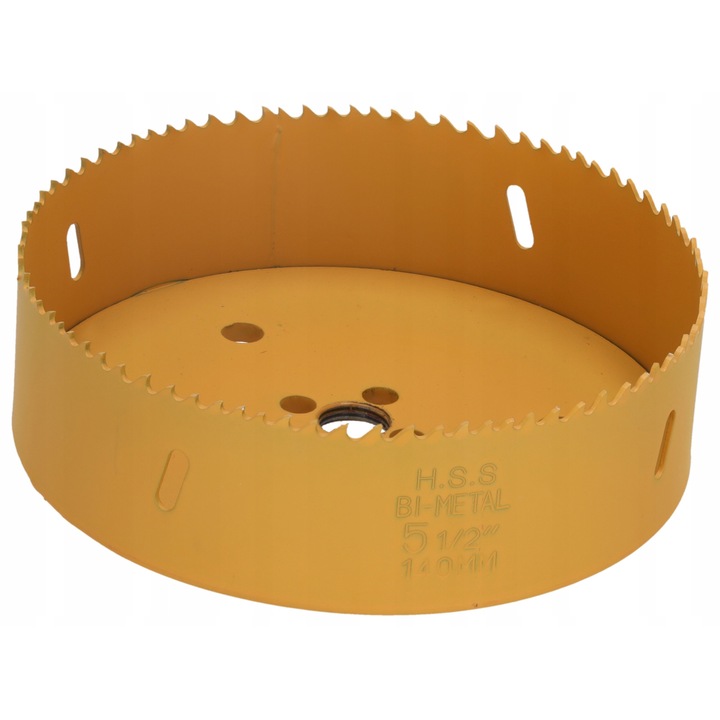 Dedra 08W140 bimetál körkivágó, HSS fémhez és fához, 140 mm, mélység 34 mm, befogás 08W002/08W007, sárga, 1 db