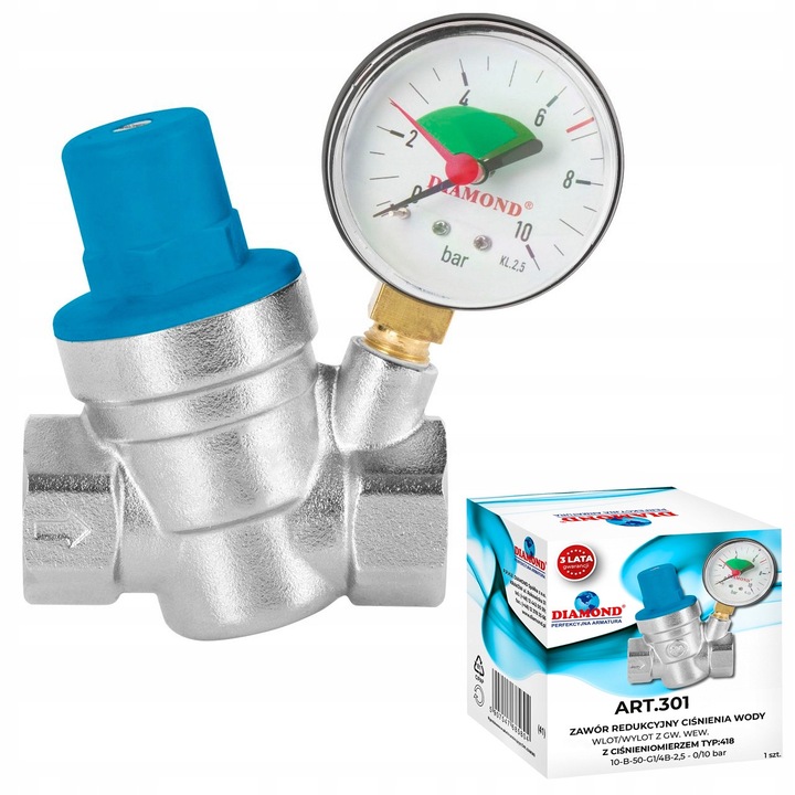 Reductor de presiune apa DIAMOND ART.301-20, 3/4'', corp din alama, cu manometru, argintiu, 1 buc