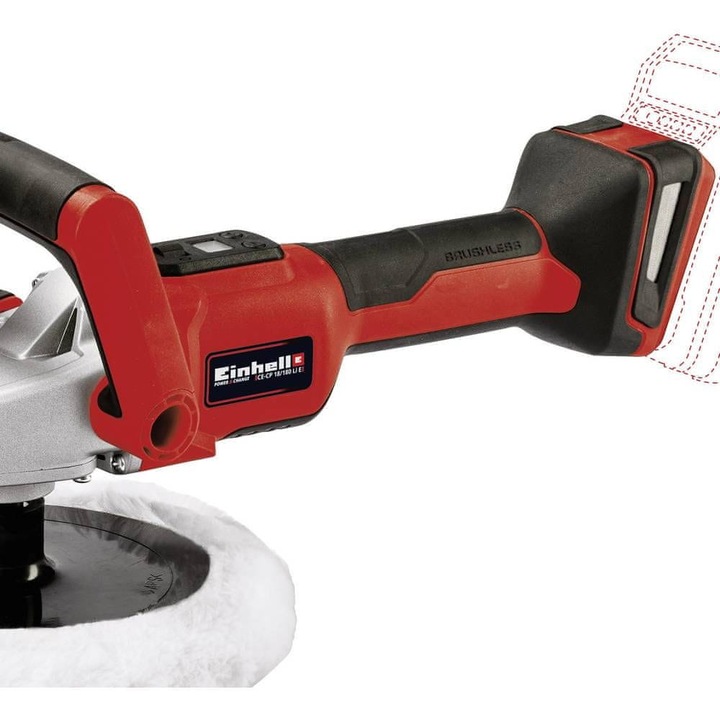 Einhell CE-CP 18/180 Li E-Solo 2093320 sarokcsiszoló / polírozó, szénkefe nélküli motor, 18 V Li-Ion, fordulatszám szabályozás 500-3000 ford/perc, tárcsa átmérő 180 mm, piros/fekete, 1 db