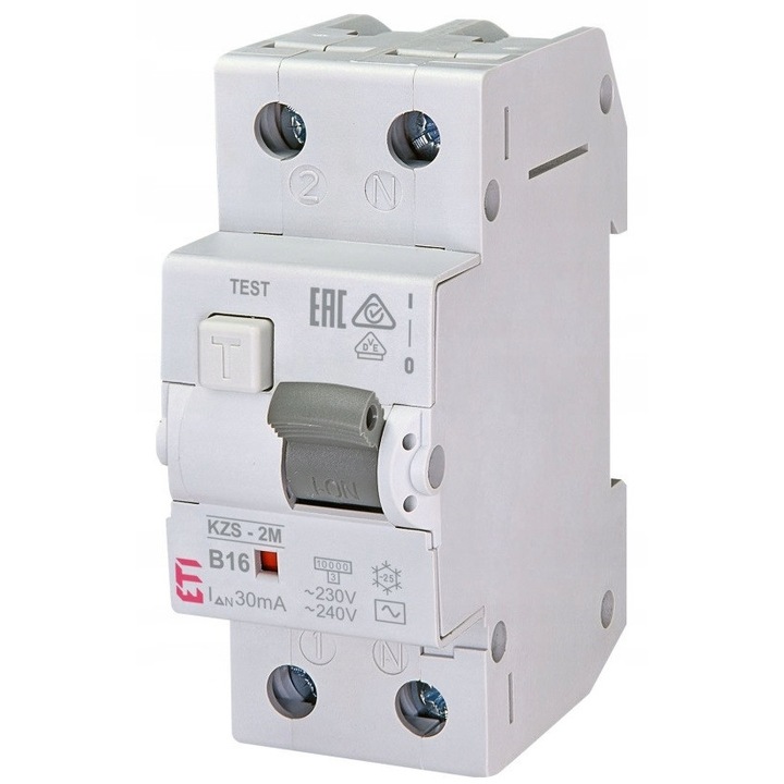 Intrerupator diferential ETI Polam KZS-2M, 2 poli, 16A, 30mA, alb, 230V