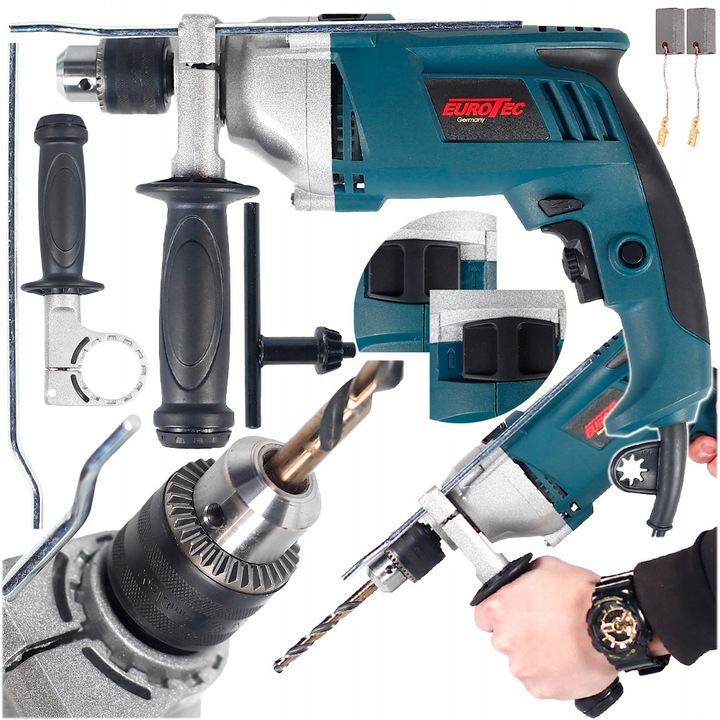 Eurotec 1850W ütvefúró készlet, fekete 13mm