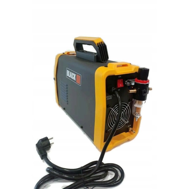 Black CUT50 plazmavágó 37420, maximális áramerősség 50A, tápellátás 230V 5,5 kW, vágási vastagság akár 12mm, fokozatmentes áramszabályozás, IGBT technológia, Szürke/sárga, 1 db.