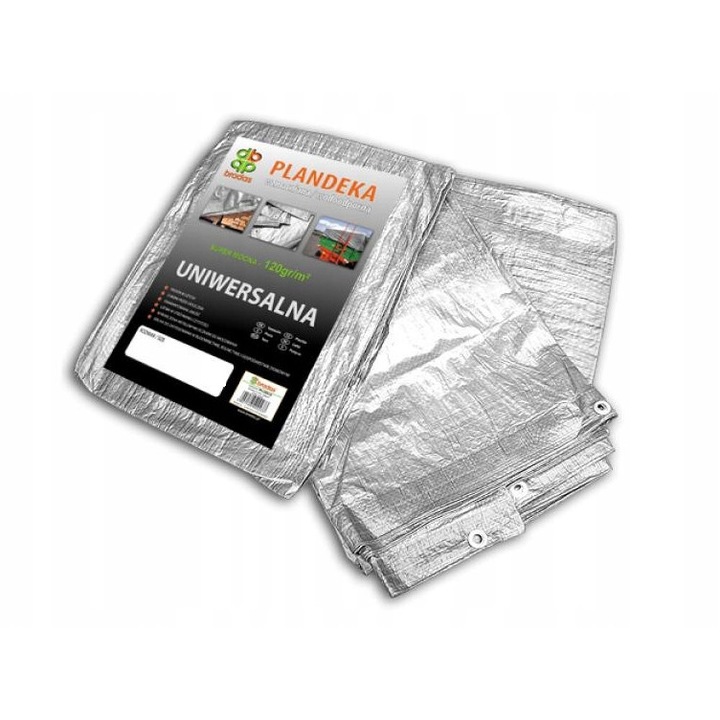 Prelata Bradas PL1208/12, intarita, gramaj 120 g/m², impermeabila, cu inele metalice la 1 m, argintiu, 8 x 12 m